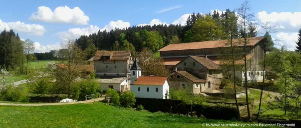 Hofansicht vom Kinder und Familienbauernhof Fingermühl im Bayerischen Wald Kinder und Familien Urlaub auf dem Bauernhof im Bayerischen Wald